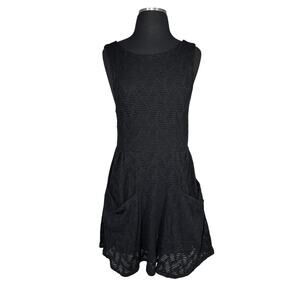 Free People Black Poppy Textured Mini Dress Sleeveless Size L Boho Summer Goth